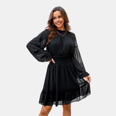 Women's Chiffon Balloon Sleeve Dress - Cupshe-s-black : Target