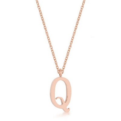 ShineHigh Elaina Rose Gold Stainless Steel Initial Pendant Necklace with 16” Chain + 2” Extender – Letters F, I, O, Q, U, V, W, X, Y