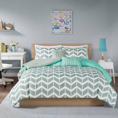 Teal and Gray Microfiber Twin Reversible Comforter Set
