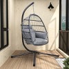1 Piece Patio Foldable Hanging Upholstered Swing Chair,Outdoor Egg Chair With Stand And Metal Frame,Porch Basket Swing Chair-Coolbibila - 2 of 4