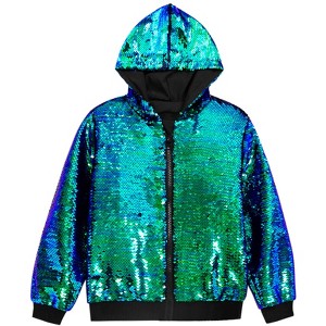 Lars Amadeus Men's Long Sleeves Zip Up Sparkle Metallic Sequins Hoodie Jackets - 1 of 4