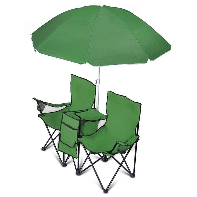 GoTeam Portable Double Folding Chair w/Removable Umbrella, Cooler Bag and Carry Case, 3 of 10