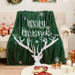 Lomsoe Christmas Flannel Throw Blanket for Couch, Soft Fuzzy Cozy Blankets for Winter, Green Reindeer Patternt Decoration Blanket. - 1 of 4