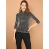 INSPIRE CHIC Women's Party Glitter 3/4 Sleeve Stand Up Neck Shiny Striped Metallic Blouse - 3 of 4