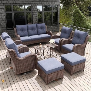LayinSun Outdoor Patio Furniture Set, Brown Rattan Wicker Sectional Swivel Rocker Chairs Sets with Ottomans, Swivel Glider Chair - 1 of 4