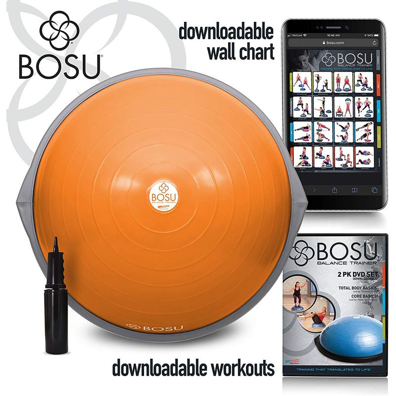Bosu 72-10850 Home Gym Equipment The Original Balance Trainer 65 cm Diameter, Orange and Gray, 2 of 7