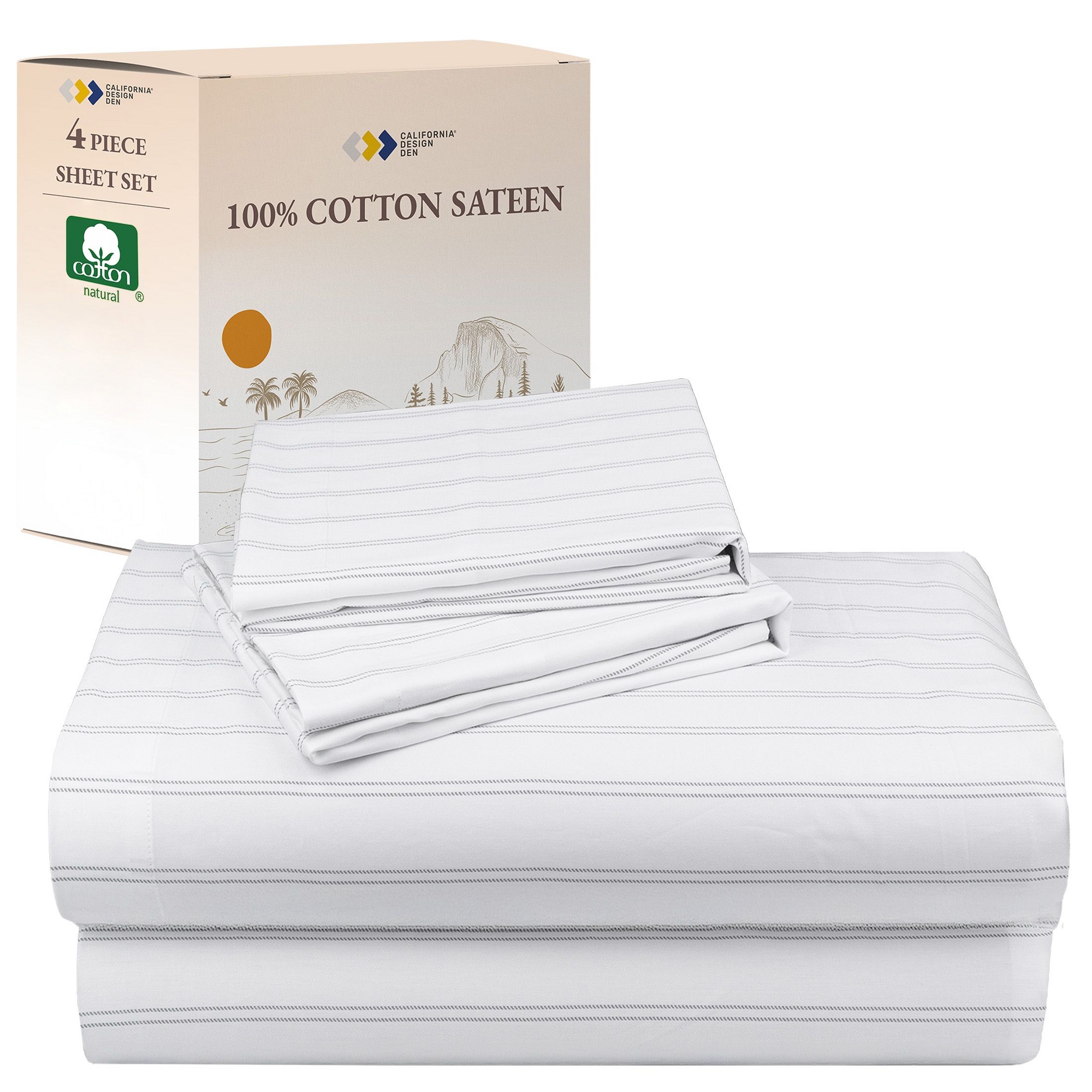 Printed Stripe King Sheets Set - Soft 100% Cotton - Durable Sateen with Deep Pockets - King