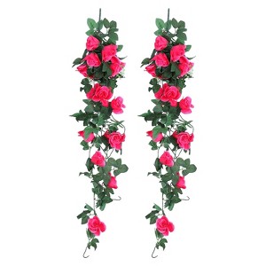 Unique Bargains Flower Silk Artificial Flowers Hanging Plants Vine Garland for Home - 1 of 4
