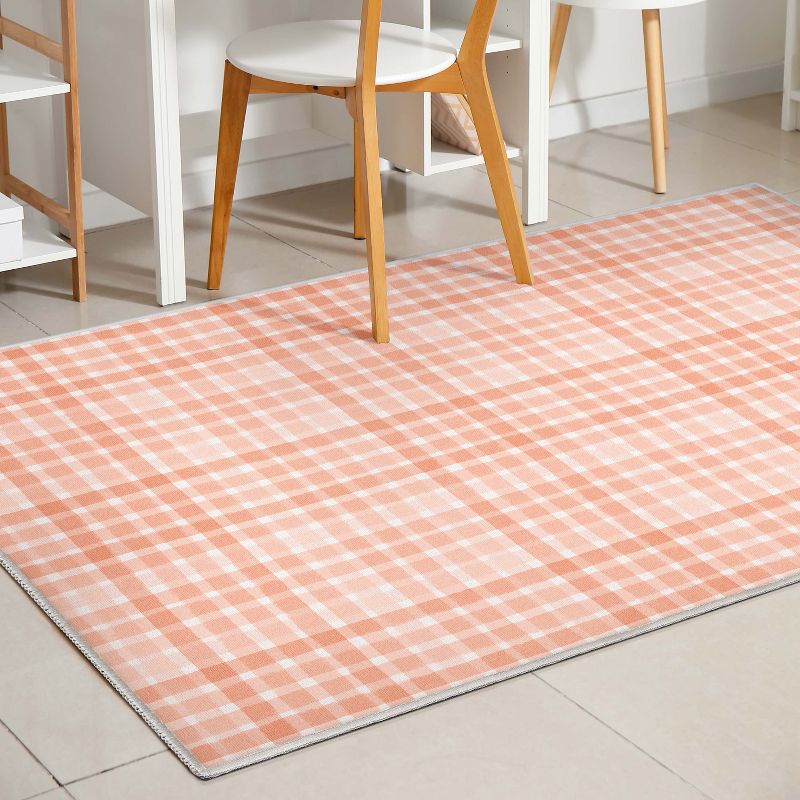 Crayola Solid Plaid Coral Accent Area Rug By Well Woven, 3 of 9