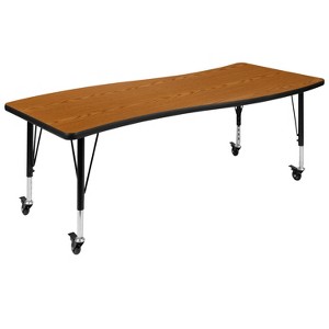 Emma and Oliver Mobile 26"W x 60"L Wave Flexible Collaborative Oak Kids Adjustable Activity Table - 1 of 4