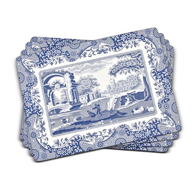 Pimpernel Blue Italian Placemats - Set of 4 (15.7” x 11.7”) Cork Backing, Elegant Italian-Inspired Design, Durable & Easy to Clean