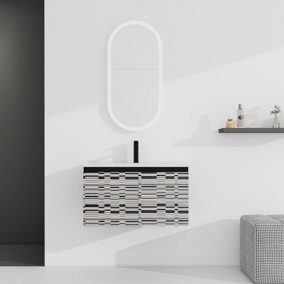30'' Floating Wall-Mounted Bathroom Vanity Ceramics Sink,Floating Sink with Soft-Close Cabinet Door, KD-Package-Cuddlewood