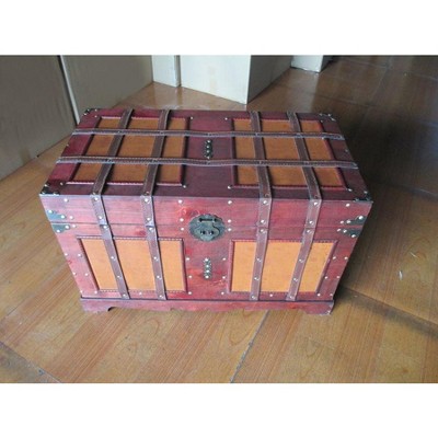Large Antique Style Wooden Steamer Trunk with Distressed Finish