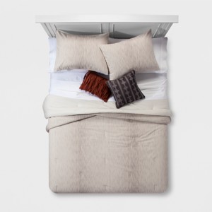 Ombre Woven Texture Cotton Comforter Set (Full/Queen) 5pc, Beige