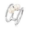 Ross-Simons 6.5-7mm Cultured Pearl and .24 ct. t.w. Diamond Open-Space Ring in Sterling Silver - 3 of 4