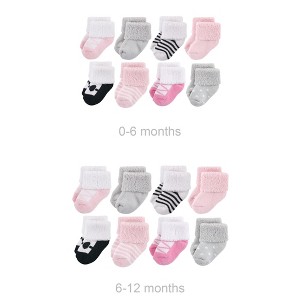 Luvable Friends Infant Girls Grow with Me Cotton Terry Socks, Pink Black Dots, 0-6 and 6-12 Months - 1 of 1
