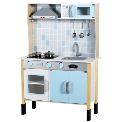 Kinder King Wooden Kids Play Kitchen, Toy Kitchen Playset for Toddler, Realistic Kitchen Sets w/Lights & Sounds, Gift for Boys Girls Age 3+,Blue