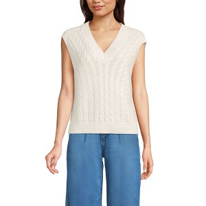 Lands' End Women's Drifter Modern Cable V Neck Vest Sweater - 1 of 4