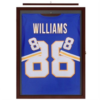 Americanflat Jersey Frame Display Case - 23x31 Lockable Display Case with Hanger - Mahogany Sports Jersey Frame Shadow Box with Plexiglass