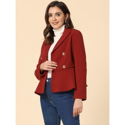 Allegra K Women's Elegant Lapel Blazer Long Sleeve Button Ruffle Hem Work Short Coat Jacket Burgundy Small — фото 4