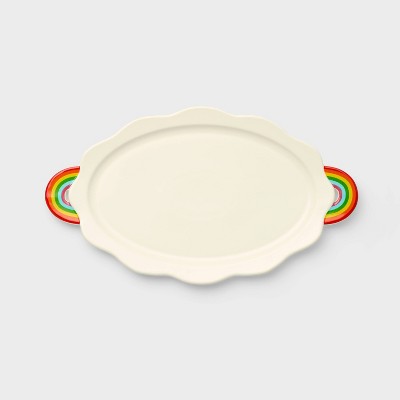 Pride Spill the Tea Rainbow Ceramic Stoneware Oval Serving Tray Cream