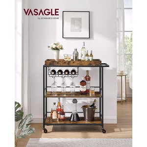 3-Tier Kitchen Serving Cart with Removable Tray - Mobile Utility Cart with Wheels & Brakes, Rustic Brown and Black - 1 of 4