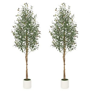 Artificial Double Rod Olive Trees, Natural Wood Trunk and Lifelike Fruits, Artificial Potted Tree - 1 of 4