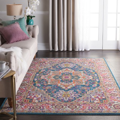 Teal Multicolor Floral Synthetic 5' x 7' Reversible Rug