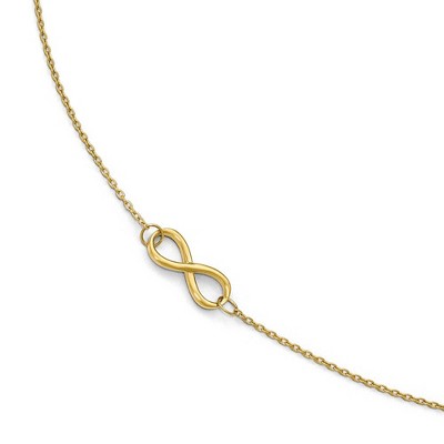 Black Bow Jewelry 14k Yellow Gold Polished Infinity Station Anklet, 9-10 Inch