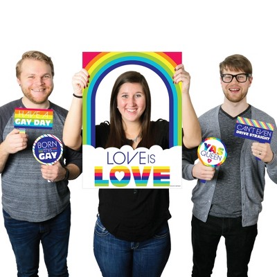 Big Dot of Happiness Love is Love - Gay Pride - LGBTQ Rainbow Party Selfie Photo Booth Picture Frame and Props - Printed on Sturdy Material