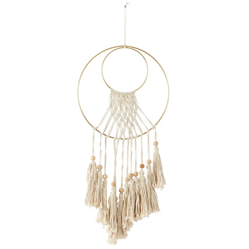 Cotton Macrame Handmade Wall Decor with Wood Beads and Gold Circular Frame Cream - Olivia &#38; May, 4 of 6