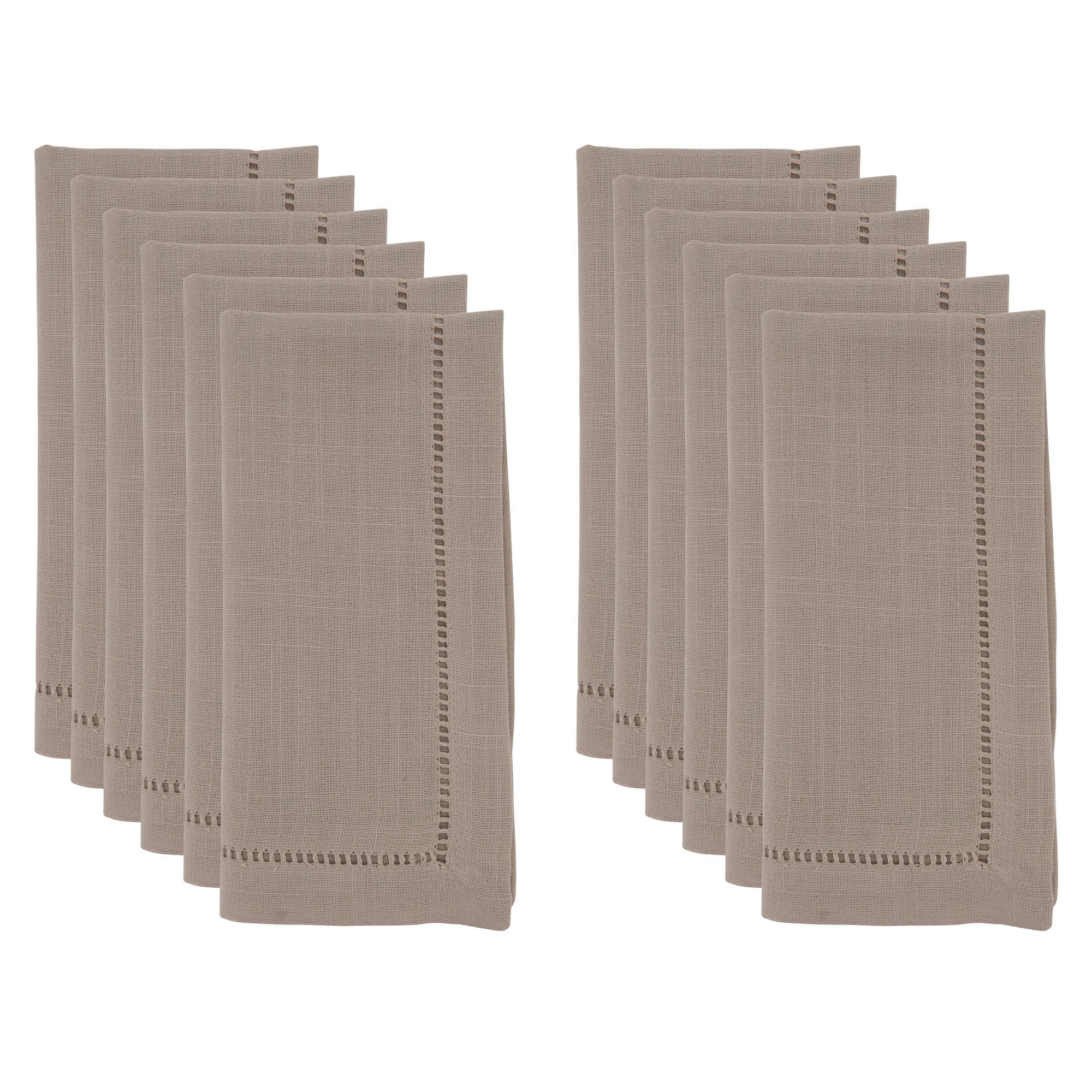 4pk 20"x20" Hemstitched Design Border Dinner Napkins Taupe - Saro Lifestyle: Solid Polyester Kitchen Textiles