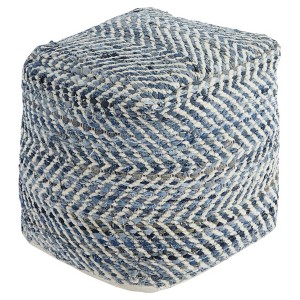 Signature Design by Ashley Chevron Pouf Blue: Modern Square Upholstered Ottoman, No Assembly Required - 1 of 4