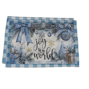 Unique Bargains Christmas Place Mats Flax Light Blue White 11.8"x17.7" 2 Pcs - 1 of 4