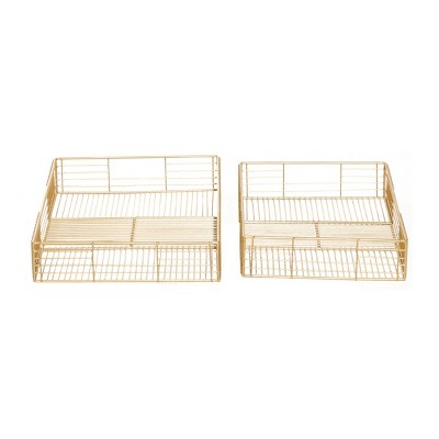 Gold Rectangular Metal Wire Tray Set of 2