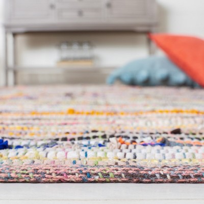 Handwoven Turquoise Stripe Square Cotton Rag Rug 59"
