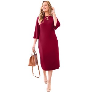 Catherines Bell-Sleeve Lace-Up Shift Dress - 1 of 4