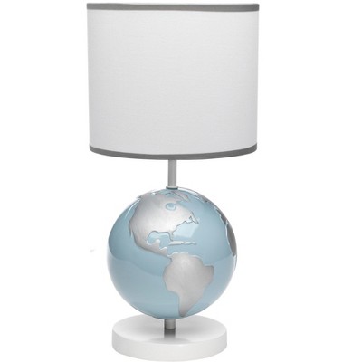 Lambs & Ivy Wild Life Blue/Silver Earth/Globe Lamp with Shade & Bulb