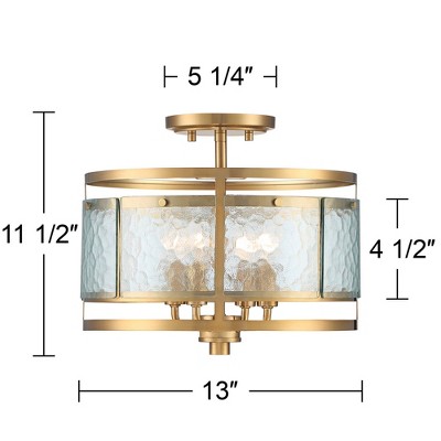 Elwood Gold 16" Drum Ceiling Light with Water Glass Shade