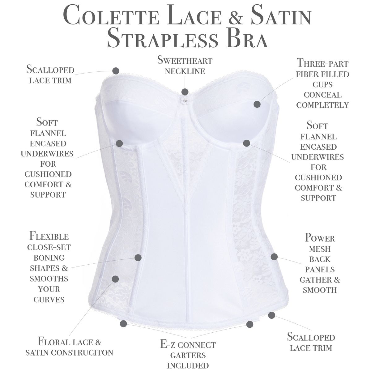 Dominique Women's - Colette -Lace Longline Corset Bra – Strapless Bra Seamless Full Figure Support with Lace Accents - thumbnail 4
