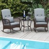 Tangkula 3 Piece Patio Rocker Set Outdoor Wicker Rocking Chairs with Double-Layer Coffee Table Rattan Rocker Chair Set with Seat Back Cushions & Pillows Beige/Gray/Blue/Red - 4 of 4