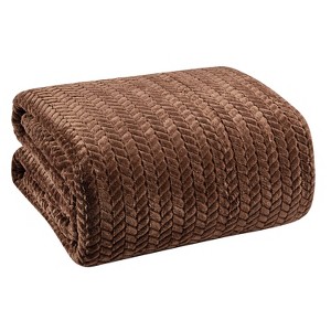 Plazatex Chevron Braided Stylish Soft Comfortable and Lightweight All Seasons Blanket King Choclate - 1 of 4