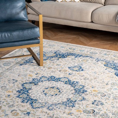 Blue Reversible Synthetic Persian Style Runner Rug, 2' 6" x 10'
