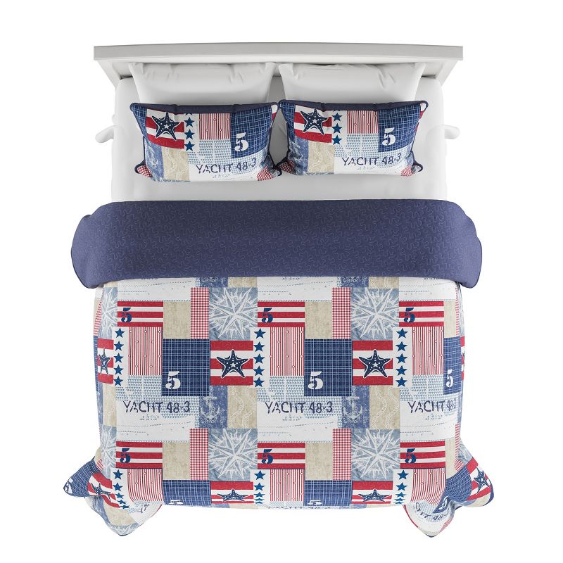 Lavish Home Quilt Set -Nautical Americana Patchwork Print All-Season Soft Microfiber Bedspread, 5 of 9