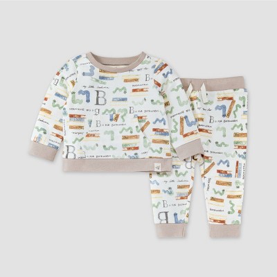 Burt's Bees Baby® Baby My Little Bookworm French Terry Top & Bottom Set - White 0-3M