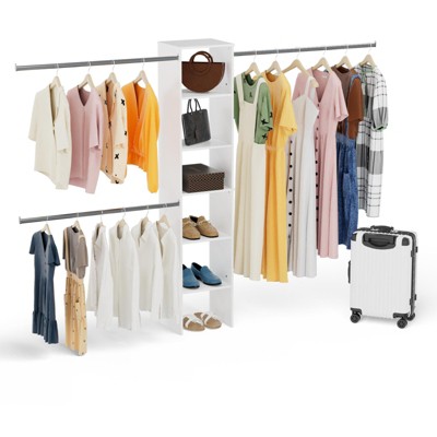 LOVMOR Wood Closet Organizer Starter Kit Tower with 3 Hang Rods