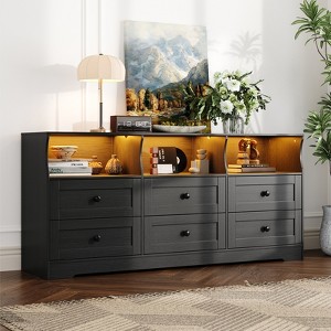 6 Drawer Bedroom Dresser with Charging Station, 63" Wide Farmhouse Dresser Tv Stand with Open Shelf, Wood Closet Organizer, - 1 of 4