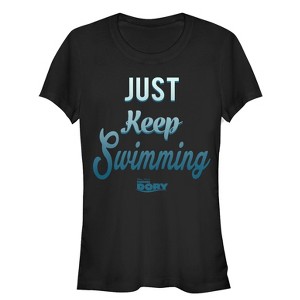 Juniors Womens Finding Dory Just Keep Swimming Motto T-Shirt - 1 of 3