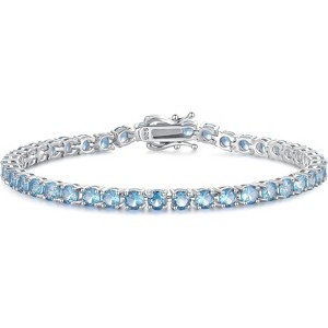 Sterling Silver Birthstone Tennis Bracelet, 4mm Wide 7.2 Inch Fine Jewelry for Wedding, Prom, Birthday Gift for Women - 1 of 4