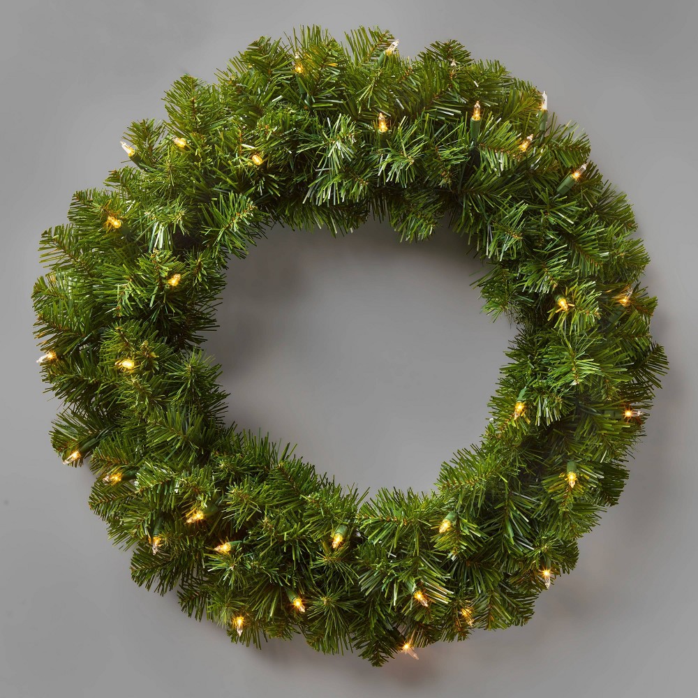 22" Pre-lit Artificial Christmas Wreath Clear Lights - Wondershop